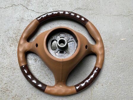 3 spaaks stuur Porsche 996 Beige met  wortelnotenhout 